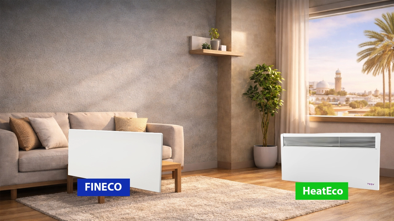 Top 3 des radiateurs électriques économiques TESY (FINECO, HeatEco, LIVECO) installés dans un salon moderne en Tunisie