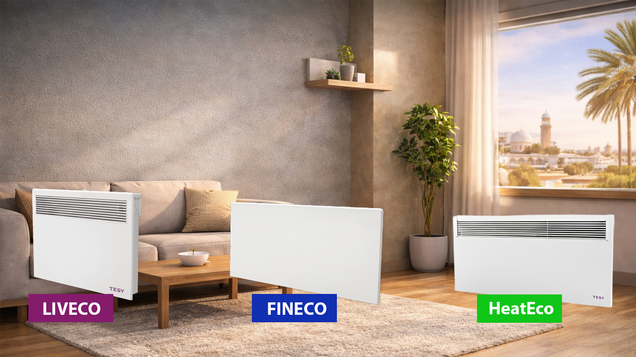 Top 3 des radiateurs électriques économiques TESY (FINECO, HeatEco, LIVECO) installés dans un salon moderne en Tunisie