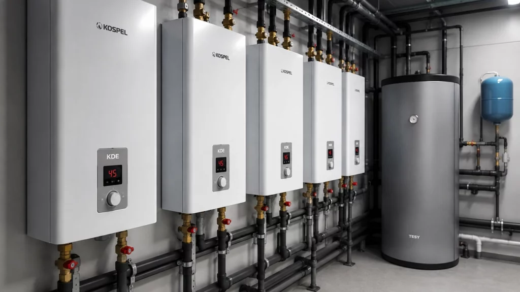Gamme de chauffe-eaux électriques professionnels Kospel et Tesy pour hôtels et résidences collectives en Tunisie